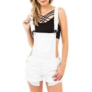 NWT White Denim Distressed Short Overalls